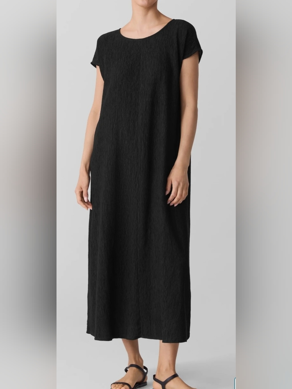 Eileen Fisher Woven Plisse Round Neck Dress